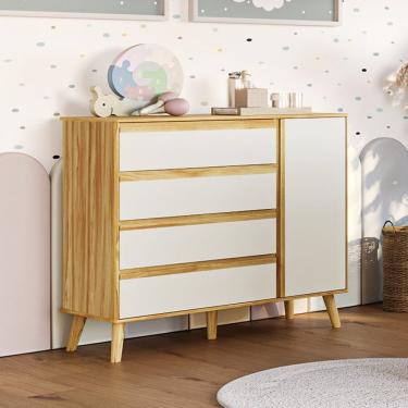 Imagem de Cômoda Infantil 1 Porta E 4 Gavetas Luly 100% Mdf Espresso Móveis Off White/amêndoa