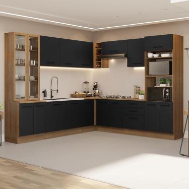 Imagem de Cozinha Completa Agata 18 Portas 3 Gavetas 549cm Rustic-preto com Puxadores em Alumínio