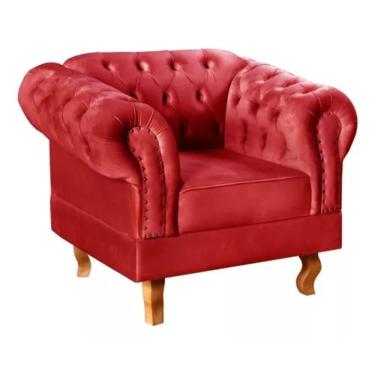 Imagem de Poltrona Chesterfield Dom Pedro Vintage Retrô Capitonê Suede Vermelho