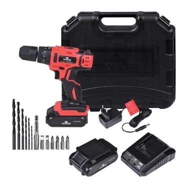 Imagem de Parafusadeira Furadeira A Bateria 18V Bivolt Com 17 Peças Worker