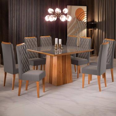Imagem de Mesa de Jantar 8 Lugares Amabile com Vidro Marrom/Veludo Cinza/Grafite - Pnr Móveis