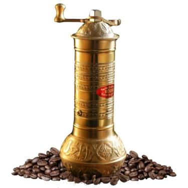 Imagem de Moedor de café feito à mão de 19,3 cm feito à mão de latão martelado moedor de café Sozen, moedor de café portátil de aço inoxidável cônico rebarbas, moedor de café turco com manivela portátil
