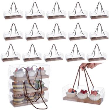 Imagem de UNICRAFTALE 20 conjuntos de caixas transparentes para cupcake portátil, caixa de embalagem de pastelaria, 3 compartimentos, armazenamento de alimentos, inserções dobráveis, caixas de bolo de padaria