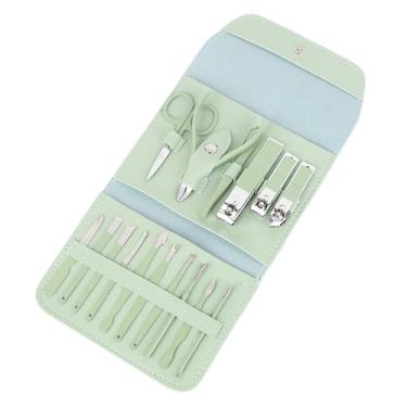 Imagem de Ymiko 16pcs de Manicure de Aço Carbono Conjunto de Unhas Profissionais Cortadoras de Sobrancelhas de Tesoura de Cutículas para Salão de Escritório Em Casa (Matcha Green)