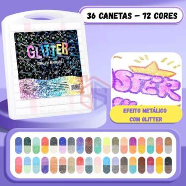 Imagem de Kit 36 Caneta Marcador Brush Metálica com Glitter Ponta Dupla Letterin