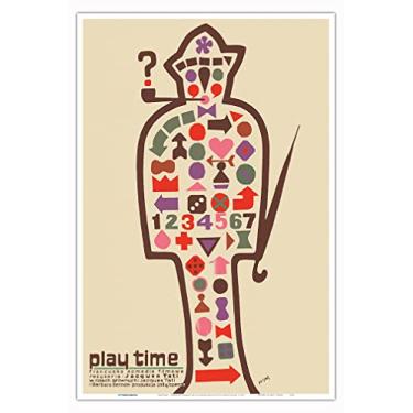 Imagem de Playtime - Estrelado por Jacques Tati como Monsieur Hulot - Pôster de filme polonês vintage de Jerzy Flisak c. 1967 - Impressão artística mestre (sem moldura) 30,5 cm x 45,7 cm