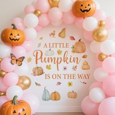 Imagem de Decalque A Little Pumpkin is On The Way - Decalques de fundo de abóboras de outono para decorações de festa de chá de bebê, adesivo de arco de balão de Halloween para artigos de festa de revelação de