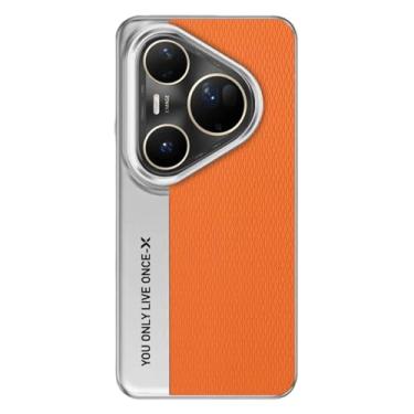 Imagem de HAOMRIYL Capa de couro para Huawei Pura 80 Ultra/80 Pro +/80 Pro/80, capa de telefone com revestimento de proteção à prova de choque para câmera Slim Fit Business Shell, laranja, 80 Pro