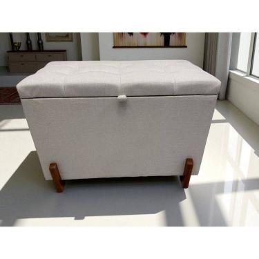 Imagem de Puff Baú Paris Estofado 68 Cm Linho Nobre Pés/ Madeira Creme