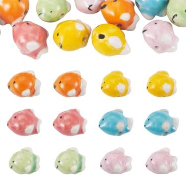 Imagem de Spritewelry Miçangas de peixe de porcelana oceano para fabricação de joias, 12 peças de porcelana desenhadas à mão 3D contas de golfinho para pulseiras faça você mesmo, colares, artesanato