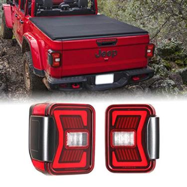 Imagem de WOLFSTORM Conjunto de luzes traseiras adequado para Jeep Gladiator JT 2019 2020 2021 2022, substituição de luzes traseiras de LED para picape Jeep Gladiator 19-22, 1 par (lente vermelha)