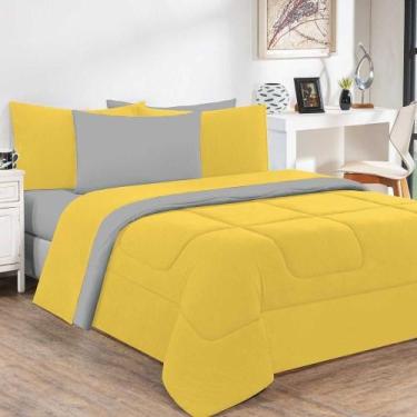 Imagem de Kit Edredom Malha 100% Algodão Gran Moratta 3 Peças Casal - Amarelo-ci