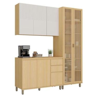 Imagem de Cozinha Compacta 100% Mdf 3 Pçs Cristaleira 190cm Aura Carvalho Uv/Cin