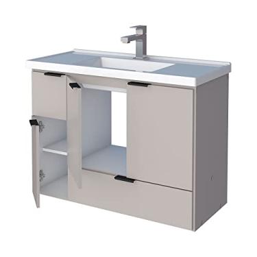 Imagem de Gabinete para banheiro em madeira 3 portas Orquídea 80 nude - Cozimax