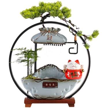 Imagem de XFNVXC Fonte decorativa interna de mesa fonte de cerâmica água corrente ornamento da sorte decoração de mesa decoração para casa ornamento da sorte fonte rochoso casa