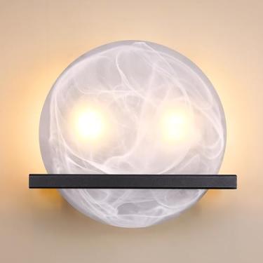 Imagem de Dolaimy House Arandela de parede de banheiro de vidro fosco redondo de 25,4 cm com 25,4 cm e estilo conciso, acabamento preto para quarto, corredor, cabeceira