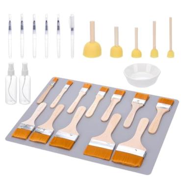 Imagem de WEBEEDY Conjunto de ferramentas de decoupage com 27 peças, kit profissional de artesanato de papel com 5 pincéis de esponja, 12 pincéis de madeira, 6 canetas de água, 2 frascos de spray e tapete de