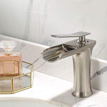 Imagem de Torneiras, torneira de lavatório Stunniwaterfall pia de banheiro torneira misturadora monobloco cromada/cromada/altura: 17 cm