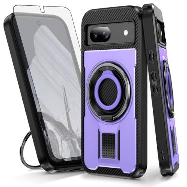 Imagem de Asuwish Capa de celular para Google Pixel 8A com protetor de tela de vidro temperado e suporte de anel à prova de choque com suporte protetor de celular de camada dupla para celular Pixel8A A8 5G