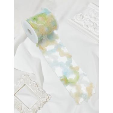 Imagem de Acabamento de renda de poliéster de 5 metros, rolos de tule rosa arco-íris verde Sping, fita de flores com carretéis vazios de plástico para boneca feita à mão, véu de noiva, borboleta, vestido de