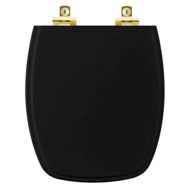 Imagem de Assento Sanitário Com Fechamento Lento Stylus Preto Para Vaso Celite Com Ferragem Dourada