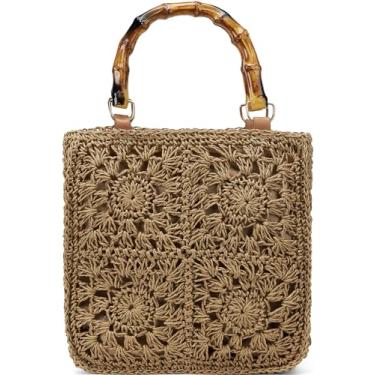 Imagem de Bolsa de palha de praia para mulheres: bolsa grande com alça superior de bambu para presente de meninas de férias de verão, Marrom, Medium
