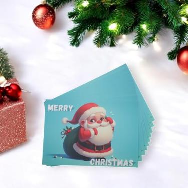 Imagem de 10 peças de cartão de felicitações de Natal Pateta Papel Papai Noel Vermelho Branco Lago Azul 11 x 8 cm