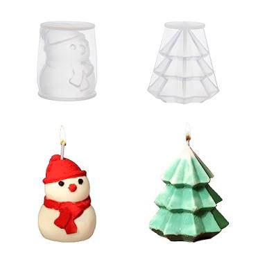 Imagem de SUPERFINDINGS 2 modelos de moldes de silicone para vela de árvore de Natal, moldes de sabão de boneco de neve, moldes de tema de Natal, faça-você-mesmo, moldes de bolo de arte artesanal, moldes de