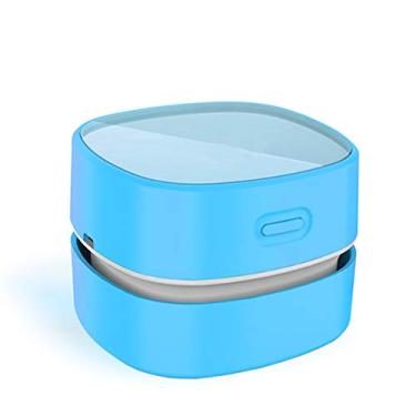 Imagem de ODISTAR Aspirador de pó de mesa, mini varredor de poeira de mesa, economia de energia, alta resistência até 400 minutos, design sem fio e rotativo de 360º para limpeza de cabelos, migalhas, teclado de computador de presente infantil (carregamento azul)
