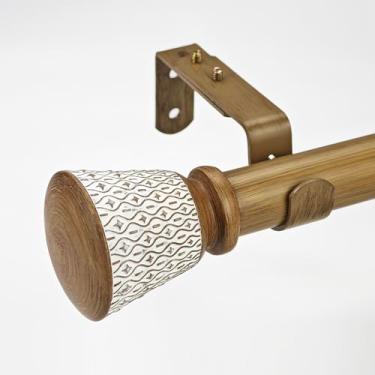 Imagem de ILAISIHOME Varões de cortina de madeira sintética de 3,5 cm de diâmetro com remates de treliça esculpida, hastes de cortina simples telescópicas de 1,72 a 355 cm para largura de janela de 172 a 355 cm