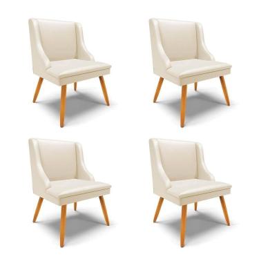 Imagem de Kit 4 Cadeiras Estofadas Para Sala De Jantar Pés Palito Lia Sintético Bege - Ibiza