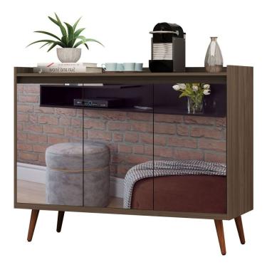 Imagem de Buffet Aparador Retrô Com Espelho Delux 3 Portas Malbec - Moveisaqui