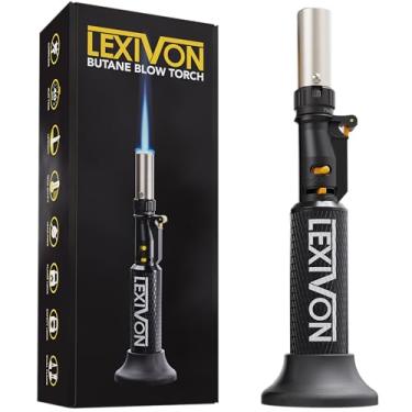 Imagem de LEXIVON Lanterna de sopro de butano, isqueiro vertical recarregável com chama ajustável e tanque de alumínio profissional | Ideal para tarefas de solda e cozinha (LX-760)
