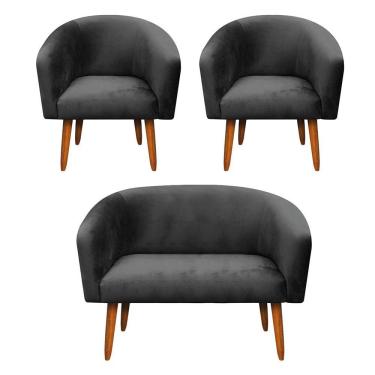 Imagem de Kit 01 Namoradeira 02 Poltronas Suede Preto