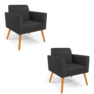 Imagem de Kit 2 Poltronas Pés Palito Castanho Marisa Corino D03 - D\'rossi Cor Preto
