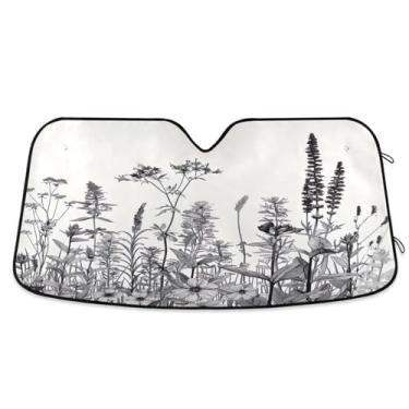 Imagem de ATTX Pára-brisas de carro flores pretas e brancas 134.6 cm x 59.7 cm Protetor solar universal com proteção UV, persiana de janela frontal automática dobrável para caminhões Sedans SUVs #998