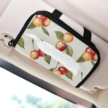 Imagem de SEHANY Porta-lenços de papel de carro cereja rosa, caixa de lenços para carro, viseira solar, porta-guardanapos, dispensador de máscara de carro retangular, caixa de lenços para veículos para