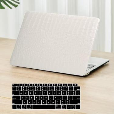 Imagem de Fancity Capa compatível com MacBook Pro de 13 polegadas M2 M1 Chip versão 2022-2016, capa protetora rígida de couro PU e capa de teclado para novo Pro 13 A2338/A2289/A2251/A2159/A1989/A1706, branca