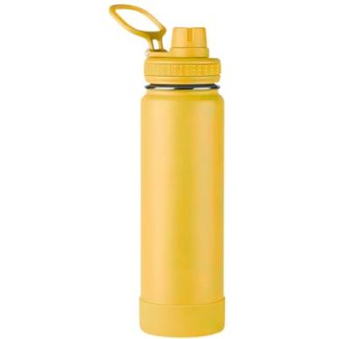 Imagem de Garrafa Térmica de Aço Inox, 800ml, com Alça, Tampa Rosqueável, Filtro, Isolamento, para Academia Trabalho Estudos, Bebidas Quentes e Frias (Amarelo)