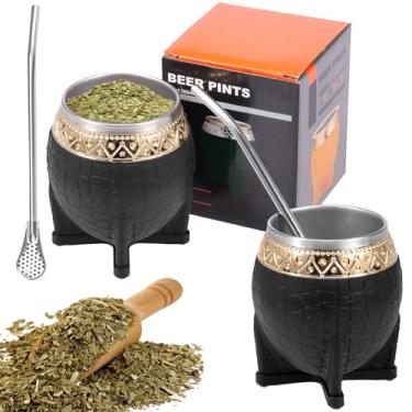 Imagem de Conjunto de cabaça de erva mate de 240 ml, xícara de chá de cabaça mate de aço inoxidável de parede dupla com 2 canudos Bombilla, xícara de café e chá para bebidas quentes e frias, fácil de limpar e