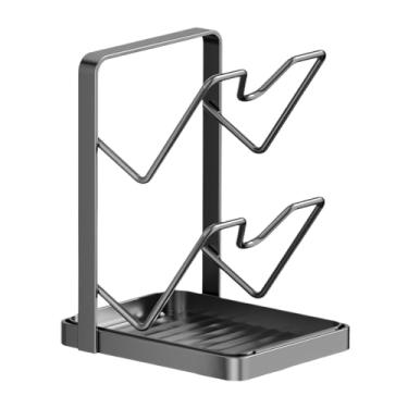 Imagem de Suportes para Tampas de Panela - Estante Para Espátulas De 2 Níveis | Organizador De Tampas Com Bandeja De Gotejamento - Para Tábua De Cortar, Espátula, Concha, Colher E Utensílios De Cozinha