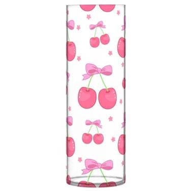 Imagem de JUZIHAI Vaso de flores com arcos de cereja 9,9 cm x 30 cm de cilindro de plástico moderno para decoração de casa de centro de mesa de casamento