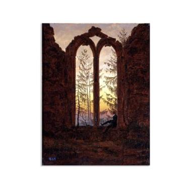 Imagem de ZUJGHSJG Ruínas do Mosteiro de Oybin por Caspar David Friedrich Impressões em tela bem decoração The World Classic Art Reproduções de arte grande giclée arte de parede para sala de estar decoração de