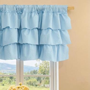 Imagem de LumiLoom Cortina de saia com babados semitransparente para cozinha, 1 painel, meia janela, para sala de estar, quarto, café, janela pequena, 137 x 45 cm - azul