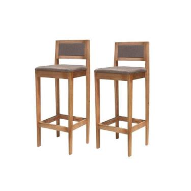 Imagem de Kit 2 Banqueta Alta de Madeira com Assento em Linho e Encosto em Linho