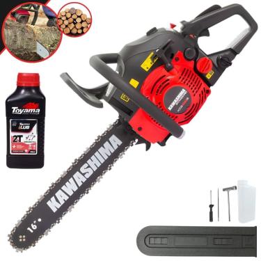 Imagem de Motosserra À Gasolina KCS420S Kawashima 42cc De Alta Potência e Rotação Sabre 16’` Com Carcaça de Alumínio e Sistema Antivibratório + ÓLEO TOYAMA 2T