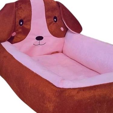 Imagem de Cama Pet para Cachorro e Gato com Pelúcia | Antialérgica e Lavável | Conforto para Pets Pequenos e Médios(Marrom/Rosa)