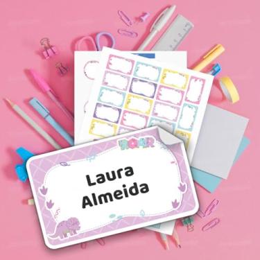 Imagem de Kit Etiquetas Escolares Infantis Dino 02 Personalizadas com nome, adesivos para material escolar, livros e cadernos