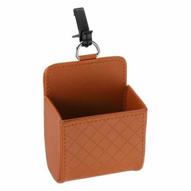 Imagem de HARFINGTON Bolsa de armazenamento de ventilação de carro de couro PU organizador de estojo de armazenamento automotivo portátil bolso com gancho para chaves moeda óculos de telefone celular, marrom