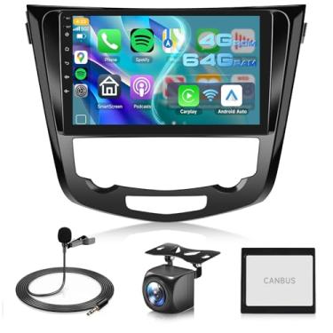 Imagem de 4G + 64G Android estéreo para Nissan Rogue X-Trail Qashqai 2014-2018 unidade de cabeça de tela sensível ao toque de 10,1 polegadas, estéreo para carro com carplay sem fio Android Auto GPS WiFi, DSP